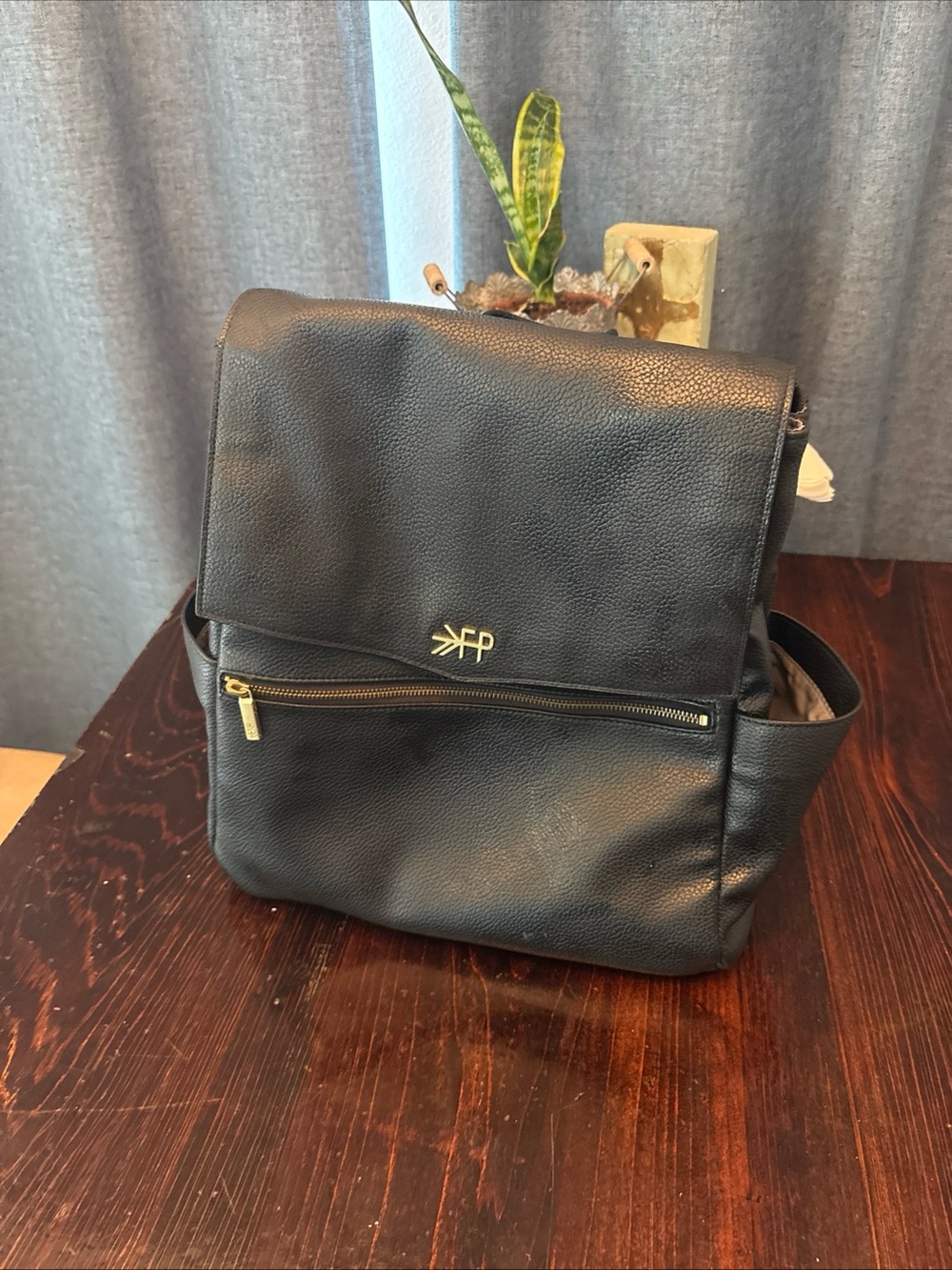 Freshly Picked Black pebbled leather diaper bag